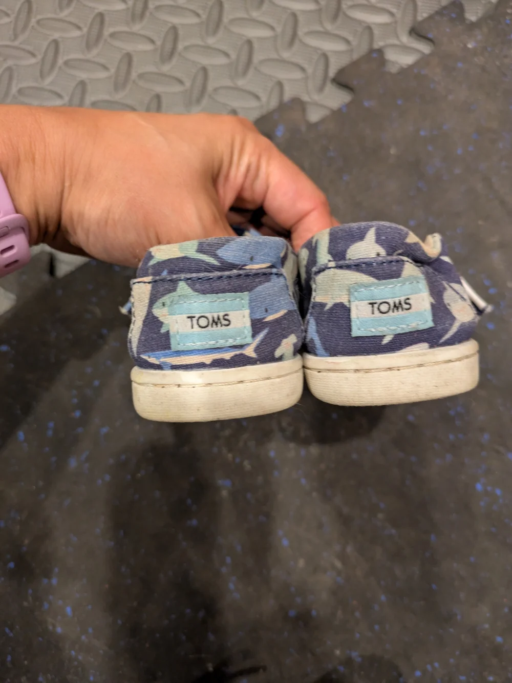 TOMS Kids Slip-On Shoes in Navy Shark Print